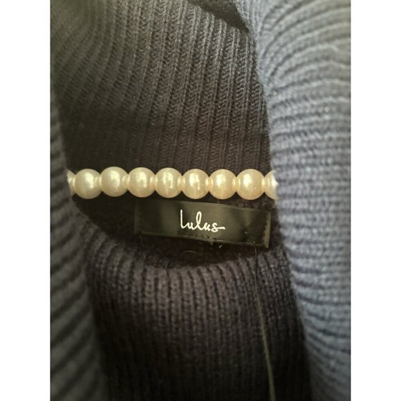 NWT Lulus Womens Size Medium Blue Ribbed Sweater Dress Cowl Neck Long Sleeve - Picture 4 of 6